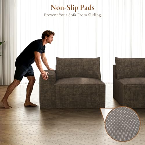 Image of Vesgantti 143.7 inch Boneless Couch for Living Room, 6 Seater Modular Sectional Sofa with Ottoman & Deep Seat, Convertible Chenille Oversized Cloud Couches, No Assembly Required, Dark Brown