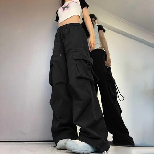 Baggy Cargo Pants Women Casual High Waisted Parachute Pants Drawstring Loose Hip Hop Wide Leg Pant Y2K Streetwear2