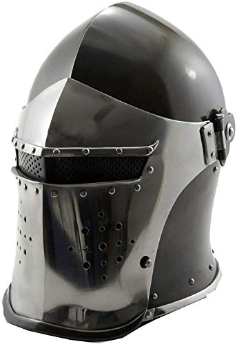 Viking Visored Barbuta Battle Knight Helmet Black Medieval Helm Armor SCA LARP Replica Costume Rustic Vintage Home Decor Gifts