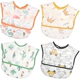 [coconetco] ［ココネットコ］食事用エプロン ベビー 離乳食エプロン 3D 立体 お食事 エプロン - ベビー 防水よだれかけ 赤ちゃん 4枚セット 速乾 洗濯機で洗える 保育園用 男の子 女の子 ap (A組)