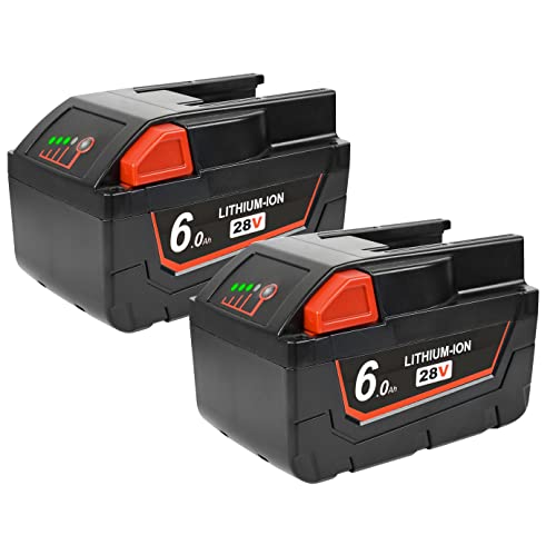 Powtree Li-Ion Upgraded 28V 6000mAh Replacement Battery for Milwaukee M28 48-11-2830 V28 Cordless Power Tools Battery with LED Fuel Gauge-【2 Packs】