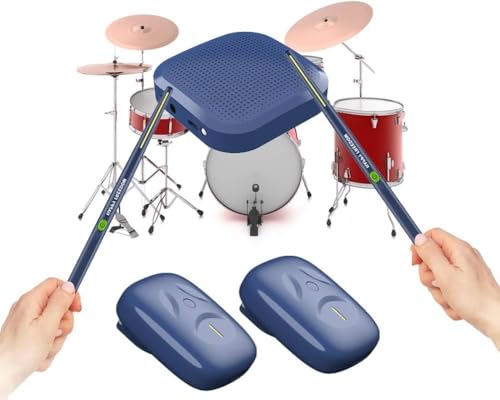 Leises elektronisches Schlagzeug-Set – tragbares Lufttrommel-Set mit 3D-Bewegungserkennung, Bluetooth und Kopfhörerausgang(Navy blue)