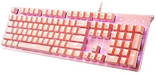 i-rocks K75M Illuminated Mechanical Keyboard, 104 Keys, with Cherry MX Switches, Backlit LED Light and Shortcut Keys - Programmable Light & Macro Recorder (Cherry MX Blue Switch, Pink)