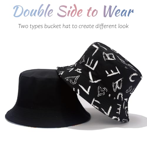 Image of Reversible Bucket Hat for Women Summer Travel Fisherman Cap, Girls Cute Double Side Wear Bucket Cap