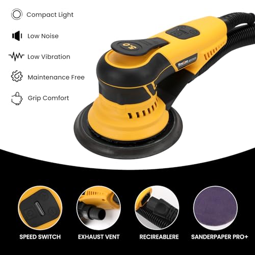 350W 3A Electric Random Orbital Sander with Pluggable Wire, Central Vacuum, Sanders for Woodworking, Primary Wood and Panel Processing