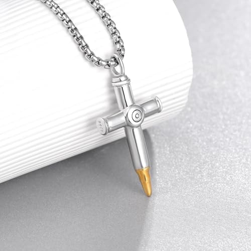 925 Silver Bullet Cross Urn Necklace for Men - Ashes Keepsake Memorial Gift2