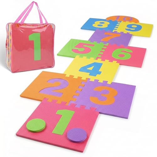 Hopscotch Playmat Foam Interlocking Puzzle Floor Mat - 10 Large Number Tiles (12 by 12 Square Blocks)