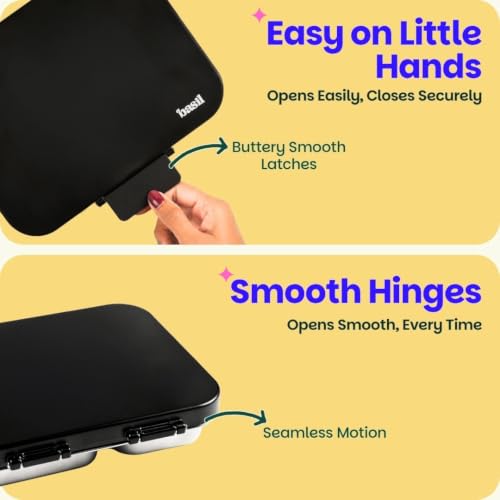 Image of Basil Bento Ace 3C Stainless Steel Lunch Box for Kids | 3 Compartment Leakproof Tiffin Box for Teens & Adults | BPA-Free, Easy-to-Open School Lunch Box | Classic Black