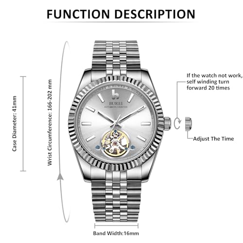 Image of BUREI Men's Classic Luxury Watch Stainless Steel Waterproof Machine Watch Fashion Double Watches Date Sapphire Crystal