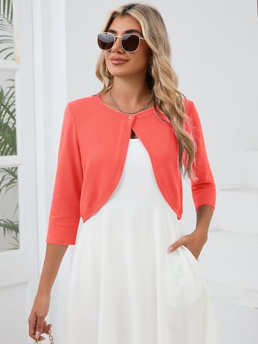 Image of Heymoments Women's 3 /4 Sleeve Casual Shrugs Lightweight Open Front Cropped Cardigan for Dresses