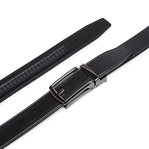 Genuine Leather Ratchet Belt for Men – Adjustable Track Belt with Black or Silver Buckle – Dress & Casual3