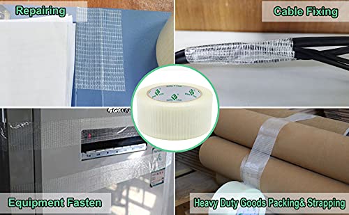Image of BOMEI PACK Transparent Bi-Directional Filament Strapping Tape, 6.7 Mil x 2 Inch x 30yds, Fiberglass Reinforced Tape