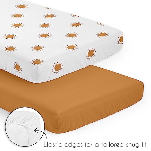 Image of Sweet Jojo Designs Rainbow Vintage Boho Sun Boy Girl Gender Neutral Unisex Baby Mini Crib Bedding Set Infant Nursery Room Newborn Blanket Portable Pack n Play Sheets 3pc Orange Bohemian Desert Arches