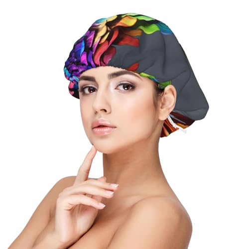 Double Layer Reversible Hair Wrap Satin Sleep Colorful Hand Drawn Feathers Cap Bonnet for Braid Curly Hair Satin Bonnet