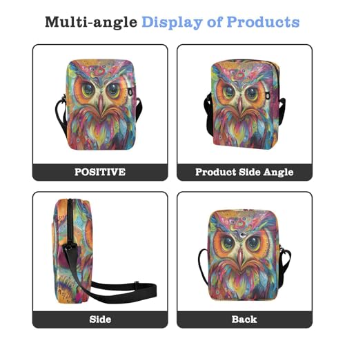 messenger bag for men mens crossbody bag small Purse For Teens Adjustable Strap for Outdoor Daily Outdoor Daily- Psychedelic Art Owl4