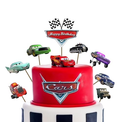 Image of Wanna Party Car Theme Cake Toppers for Birthday Cake - Racing Car Party Cake Decorations for Kids | Car Theme Cake Picks for Boys Birthday Celebration & Racing Party Supplies