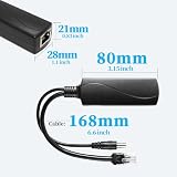 REVODATA Rozdzielacz PoE Gigabit 36 W 12 V/3 A, DC 5,5 x 2,1 mm wtyczka PoE do DC 12 V/3 A, Gigabit Ethernet odpowiada IEEE802.3ft, Plug and Play (PS5712BG)
