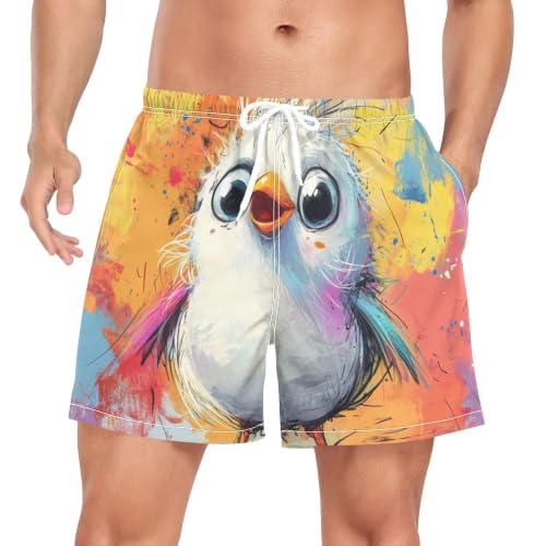 Bañador de secado rápido para hombre con estampado de pájaros blancos, ideal para playa y piscina