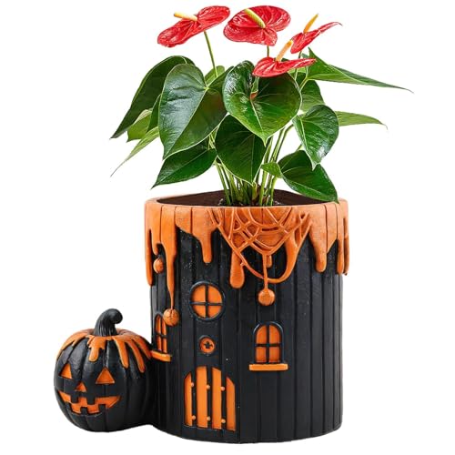 Tarro de halloween - Plantador de botella de resina en Jarrón decorativo | Arreglos florales festivos Piedra maestra de mesa espeluznante | Vassel en la Fila de asistencia Negra