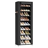 SONGMICS Zapatero, 10 Niveles, Zapatero de Entrada 28 x 48 x 160 cm con Cubierta de Tela, Delgado, Marco de Metal, Negro RXJ034BH01