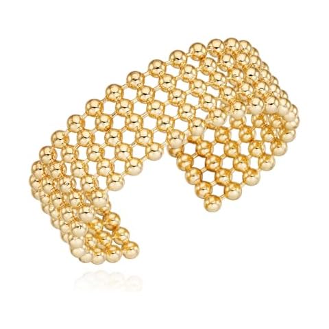 LENUE Beaded Bracelet for Women 14K Gold Plated Beads Wrist Cuff Bangle Bracelet Adjustable Cover