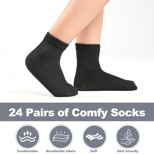 Image of 24 Pairs Boys Crew Socks, Unisex Kids School Socks Ages 1-14 | Classic black white grey multipack,easy to match daily outfits for boys and girls,thoughtful gift for back-to-school