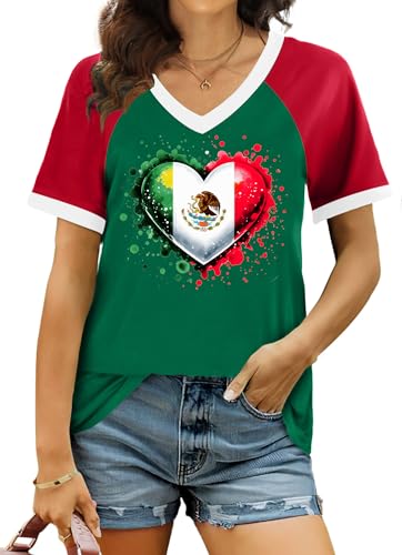 LAZYCHILD Mexico Shirts for Women Mexican Graphic T-Shirts Mexico Flag Print Casual Short Sleeve Tops