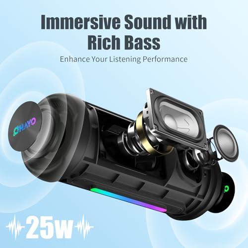 Bluetooth Speakers Wireless Loud Stereo Sound IPX7 Waterproof Outdoor Portable 25W Super Bass Speaker for Home Party Beach with 24H Playtime Colorful Lights BT5.3 TWS Pairing Birthday Gift Black - Image 2