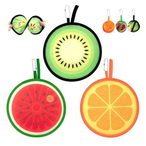 Quacc 3 PCS Round Foldable Hand Fans Fruit Style Handheld Folding Fan Portable Cooling Fans for Summer Events Outdoor Travel Festival Party Decorations Game Favors