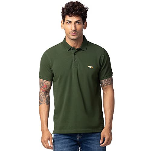 Image of Spykar Polo Collar Half Sleeves Cotton Blend Slim Fit T-Shirt for Men
