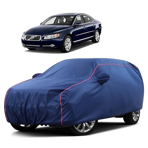 Image of Sulfar 100% Water Resistant Car Body Cover Compatible with Mirror for Volvo S80 (Triple Stitched, Full Bottom Elastic, Blue Taffeta with Red Piping)
