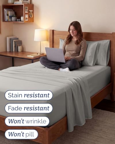 Image of Extra Deep Twin XL Sheet Set - 4 Piece Breathable & Cooling - French Grey | Hotel Luxury Bed Sheets Set, Easy & Secure Fit, Ultra-Soft, Wrinkle & Fade Free, Comfy Sheets Set with Extra Deep Pockets