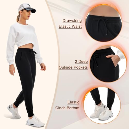 MOREFEEL Calças de moletom femininas forradas com lã com bolsos para calças de moletom térmicas de c