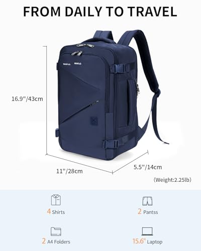 Image of ECOHUB 17 inch Small Unisex Travel Backpack United Airlines Approved 17x10x9 Friendly Suitcase Anti-Theft Lockable Zippers Style Personal Item Bag Travel Essentials with 12 Pockets Water Resistant, Blue
