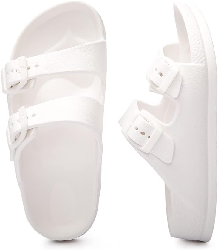 FUNKYMONKEY Unisex-Child Slides Double Buckle Adjustable EVA Flat Sandals for Boys Girls