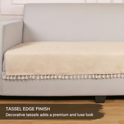 Image of STITCHNEST Jute Sofa Cover - Beige, 24x30 Inch | Soft Textured Fabric with Tassel| Sofa for Living Room Decor