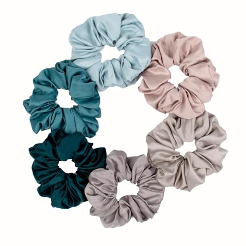 Image of Cerrito Satin Silk Hair Scrunchies for Women & Girls - Soft Elastic Hair Ties for Ponytail, Bun & Daily Styling, No Damage Hair Bands, Premium Hair Accessories Pack, Birthday Gift (English-6 Pcs)