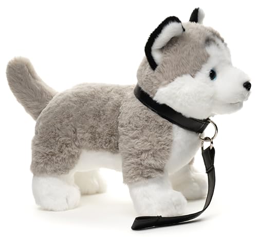 Uni-Toys - Husky grau, stehend (mit Leine) - 30 cm (Länge) - Plüsch-Hund - Plüschtier, Kuscheltier