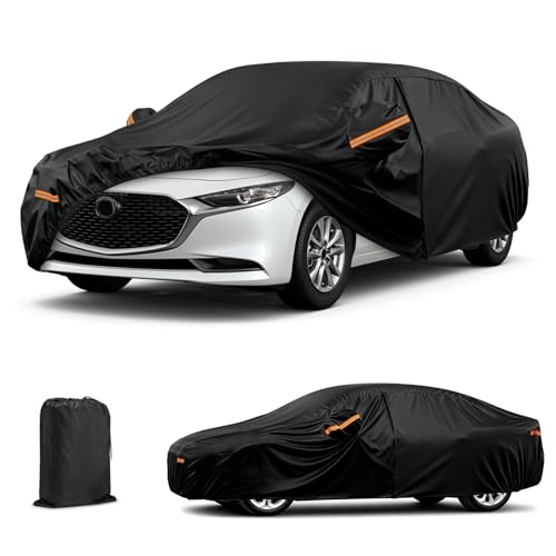 Car Cover for Mazda 3 2003-2026, 6 Layers Waterproof Car Covers with Zipper Door & Windproof Bands All Weather Cover for Snow Rain Dust Hail Leaves Bird droppings Protection