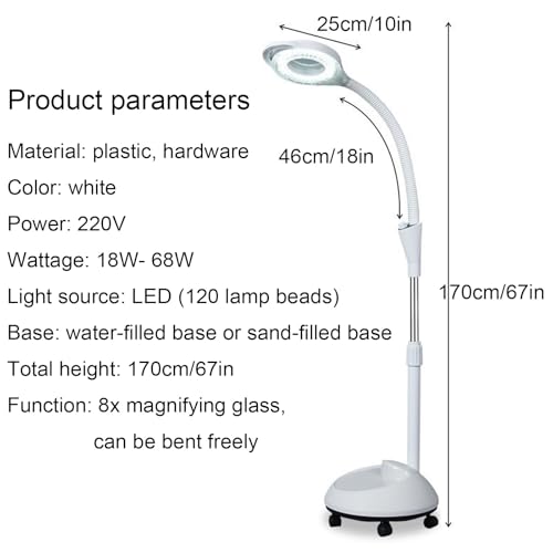 LED-Prüfungslampe mit 8-facher Vergrößerung, hocheinstellbares medizinisches Licht für Kliniken und Zahn, tragbare chirurgische schattenlose Lampe mit weicher Glare-Free-Beleuchtung und mobilem Stände