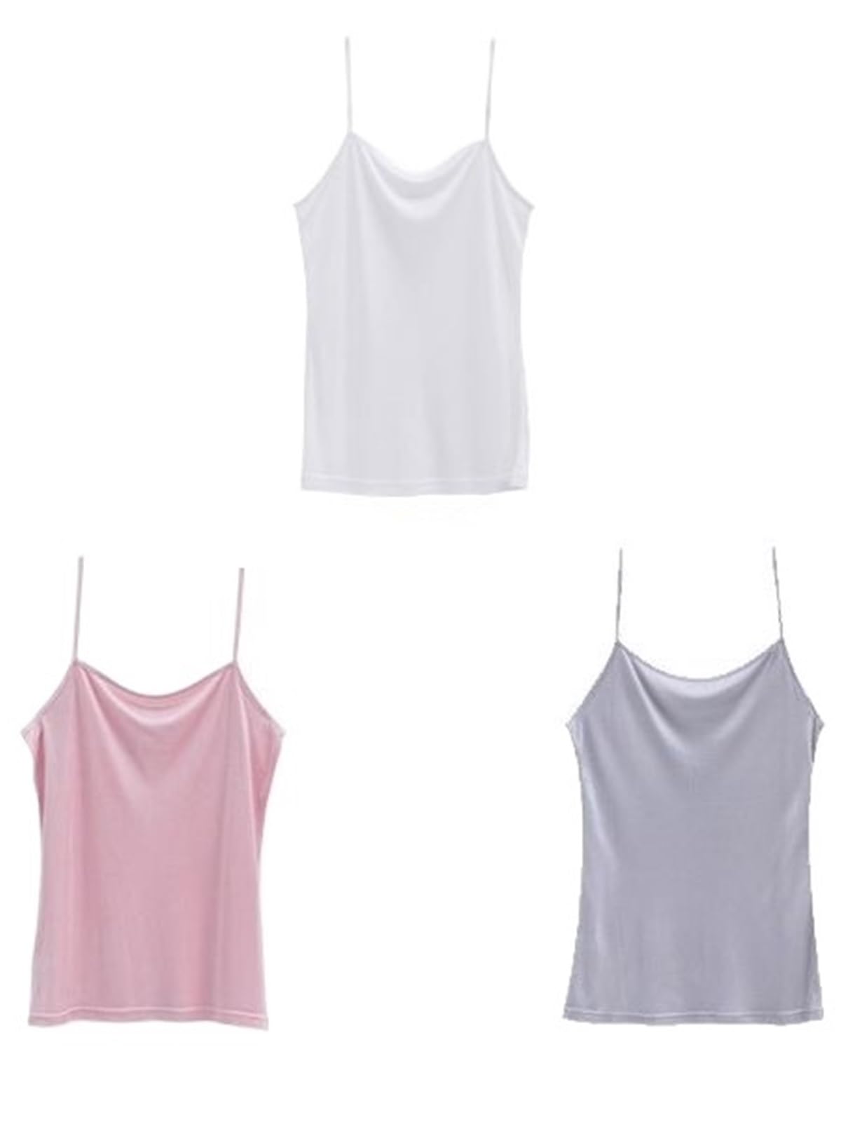 Camisolas Mujer Lote de 3 Camisolas de Seda for Mujer, Mezcla de Seda Natural, básicas y Lisas, for Primavera y Verano.