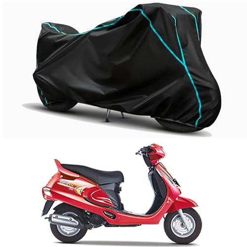 Image of Waterproof Bike Body Cover Compatible for | Mahindra Duro STD | Taffeta Fabric, Sky Piping Design, Bottom Elastic Fit | Dustproof, Sun UV & Rain Protection for All Weather.