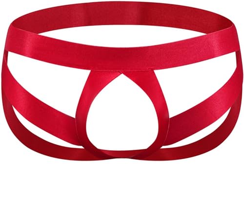 Faringoto Tangas y tangas de cintura baja para hombre con correa de deportista abierta, Rojo -, talla única