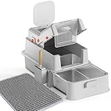 Homegroove Enclosed Stainless Steel Cat Litter Box with Drawer, XL Large Metal Cat Box with Lid for Indoor Cats, Metal Covered Litter Pan with Litter Scoop& Pedal (Light Gray)