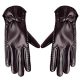 Hangsu Modische PU-Lederhandschuhe für Damen mit Fleecefutter und Schleifen, Dekor, Wärme, bequem...
