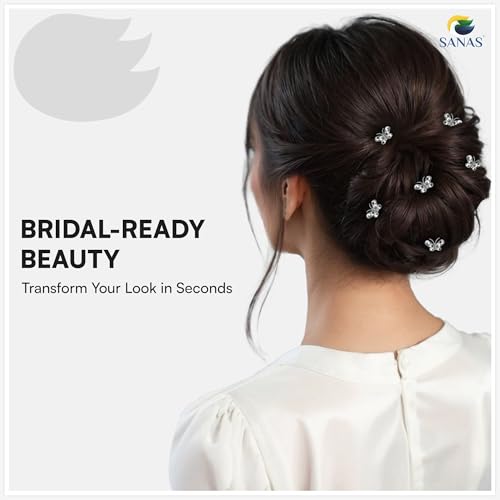 Image of Sanas Hair Pins For Hair Styling (12Pcs) Juda Pins For Hair Bun Easy Spin-In Design Juda Accessories For Woman Twisted Pins For Bun Accessories For Women Wedding (12Pcs) (Silver- Crystal Rhinestone)