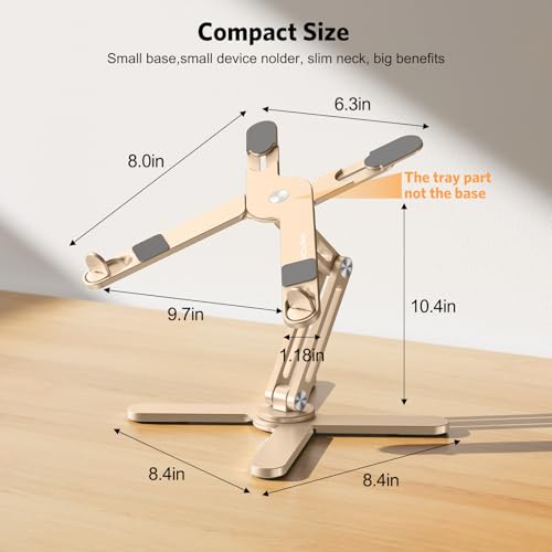 Image of OMOTON 360 Rotating Laptop Stand Riser for Desk, Ergonomic Foldable Computer Stand Adjustable Height Angles for Collaborative Work, Easy Storage Fit Macbooks,All Laptops up to 16 inches, Gold
