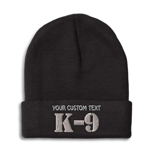Custom Beanies for Men K-9 Silver Logo Embroidery Skull Cap Winter Hats for Women Acrylic One Size Black Personalized Text Here