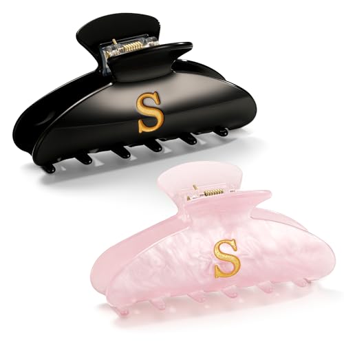 Image of CWJCYTNSN 2 PCS Hair Claw Clips for Women Non-slip Black Pink Claw Clips for Thick Thin Hair Stylish S Hair Clips Elegant Hair Accessory Girls
