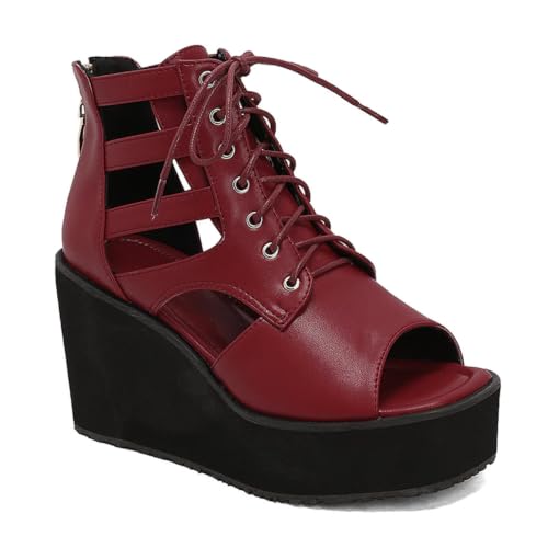 Sandales compensées avec zip latéral et laçage ajustable pour clubbing
